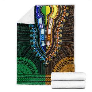 African Dashiki and Polynesian Pattern Blanket Half Green-Gold