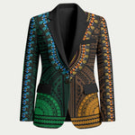 African Dashiki and Polynesian Pattern Blazer Half Green-Gold