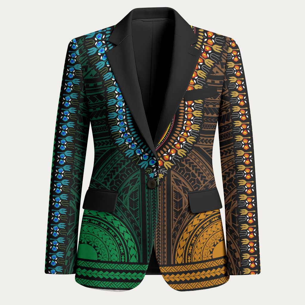 African Dashiki and Polynesian Pattern Blazer Half Green-Gold