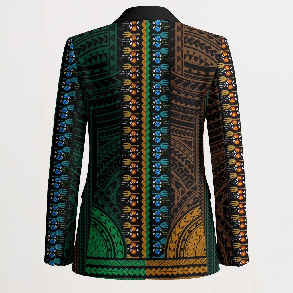 African Dashiki and Polynesian Pattern Blazer Half Green-Gold