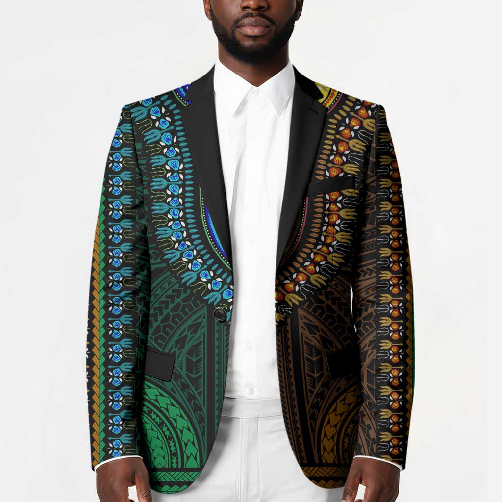 African Dashiki and Polynesian Pattern Blazer Half Green-Gold