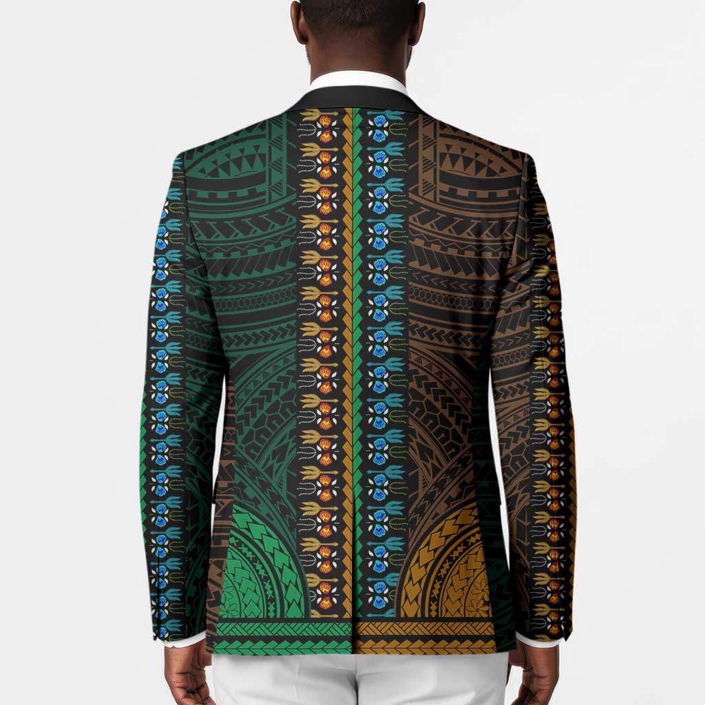 African Dashiki and Polynesian Pattern Blazer Half Green-Gold