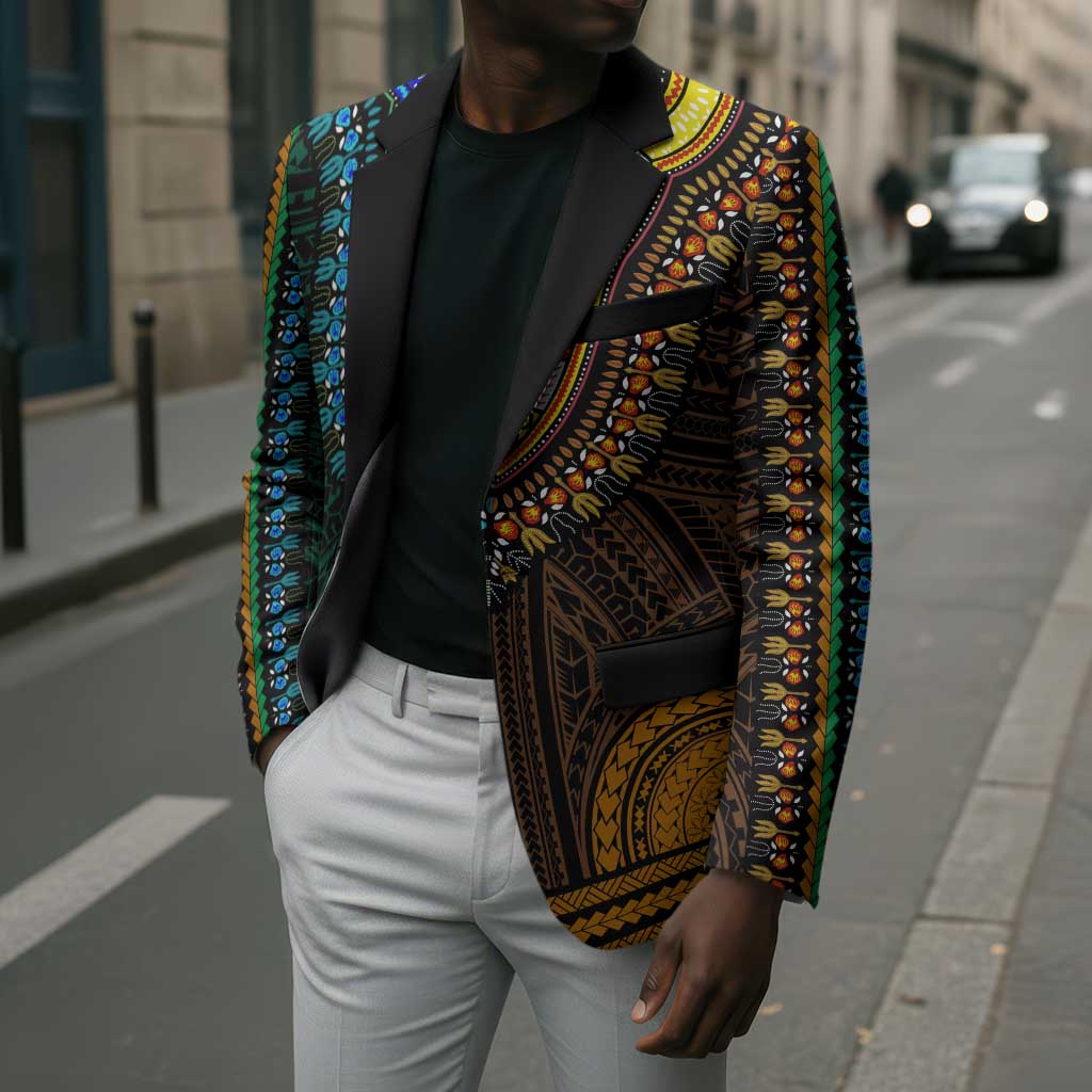 African Dashiki and Polynesian Pattern Blazer Half Green-Gold