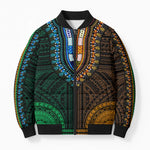 African Dashiki and Polynesian Pattern Bomber Puffer Jacket Half Green-Gold