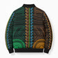 African Dashiki and Polynesian Pattern Bomber Puffer Jacket Half Green-Gold