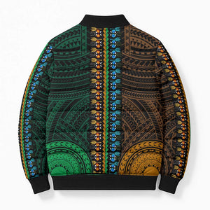 African Dashiki and Polynesian Pattern Bomber Puffer Jacket Half Green-Gold