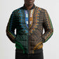African Dashiki and Polynesian Pattern Bomber Puffer Jacket Half Green-Gold