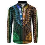 African Dashiki and Polynesian Pattern Button Sweatshirt Half Green-Gold