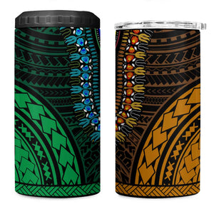 African Dashiki and Polynesian Pattern 4 in 1 Can Cooler Tumbler Half Green-Gold