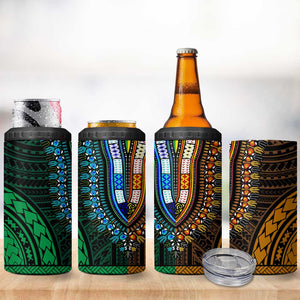 African Dashiki and Polynesian Pattern 4 in 1 Can Cooler Tumbler Half Green-Gold