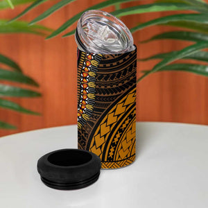 African Dashiki and Polynesian Pattern 4 in 1 Can Cooler Tumbler Half Green-Gold