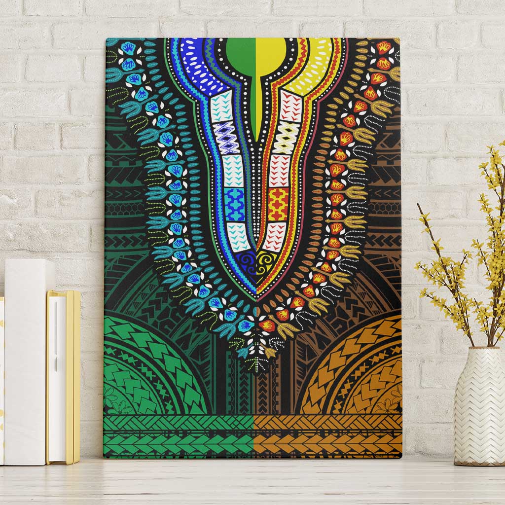 African Dashiki and Polynesian Pattern Canvas Wall Art Half Green-Gold