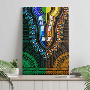 African Dashiki and Polynesian Pattern Canvas Wall Art Half Green-Gold