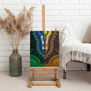 African Dashiki and Polynesian Pattern Canvas Wall Art Half Green-Gold