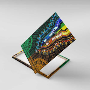 African Dashiki and Polynesian Pattern Canvas Wall Art Half Green-Gold