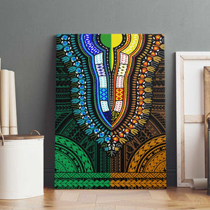 African Dashiki and Polynesian Pattern Canvas Wall Art Half Green-Gold