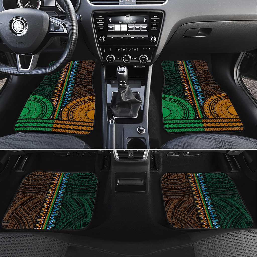 African Dashiki and Polynesian Pattern Car Mats Half Green-Gold