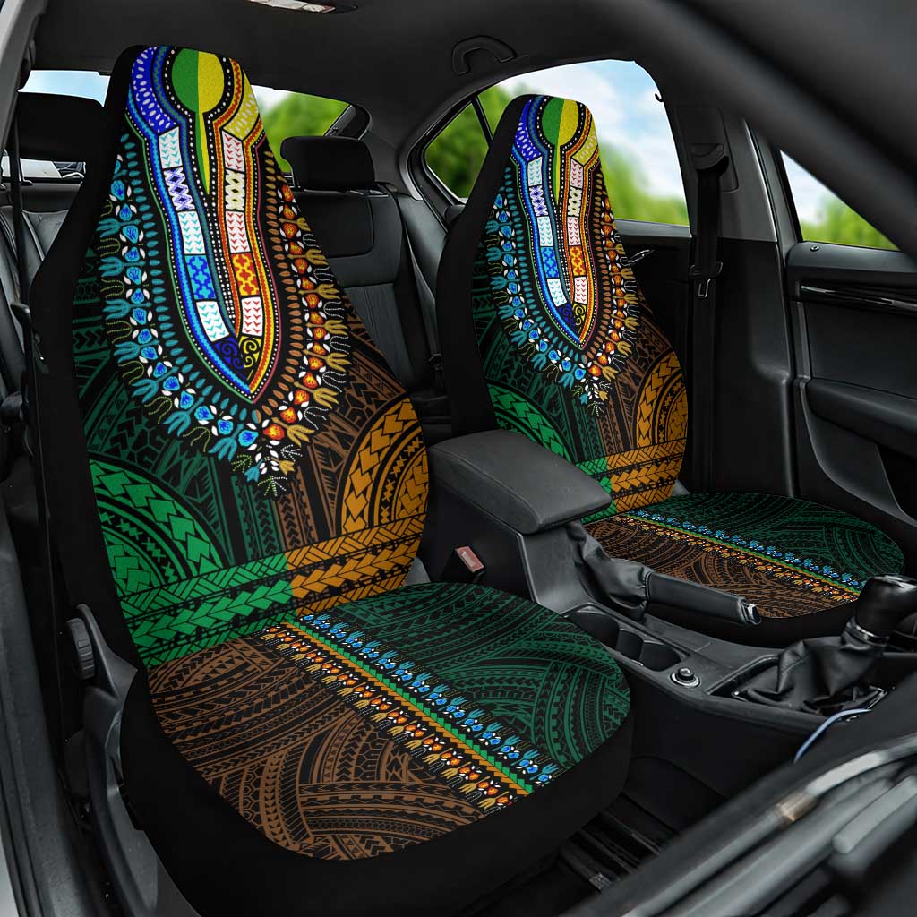 African Dashiki and Polynesian Pattern Car Seat Cover Half Green-Gold