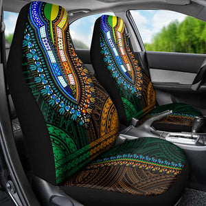 African Dashiki and Polynesian Pattern Car Seat Cover Half Green-Gold