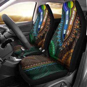 African Dashiki and Polynesian Pattern Car Seat Cover Half Green-Gold