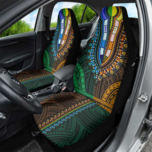 African Dashiki and Polynesian Pattern Car Seat Cover Half Green-Gold