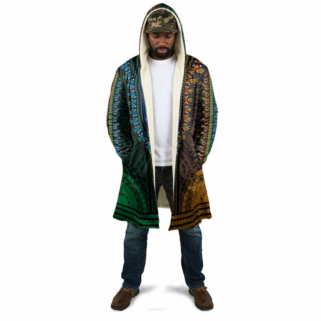 African Dashiki and Polynesian Pattern Cloak Half Green-Gold