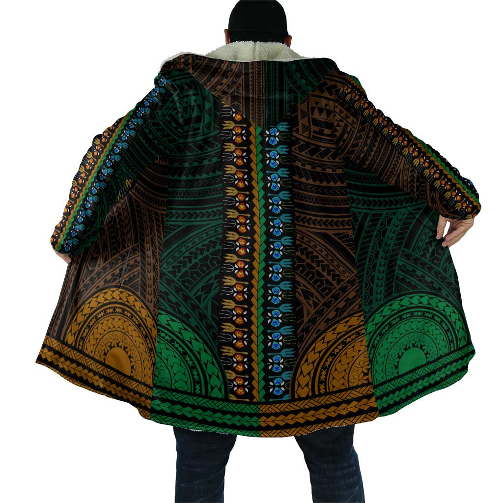 African Dashiki and Polynesian Pattern Cloak Half Green-Gold