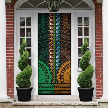 African Dashiki and Polynesian Pattern Door Cover Half Green-Gold