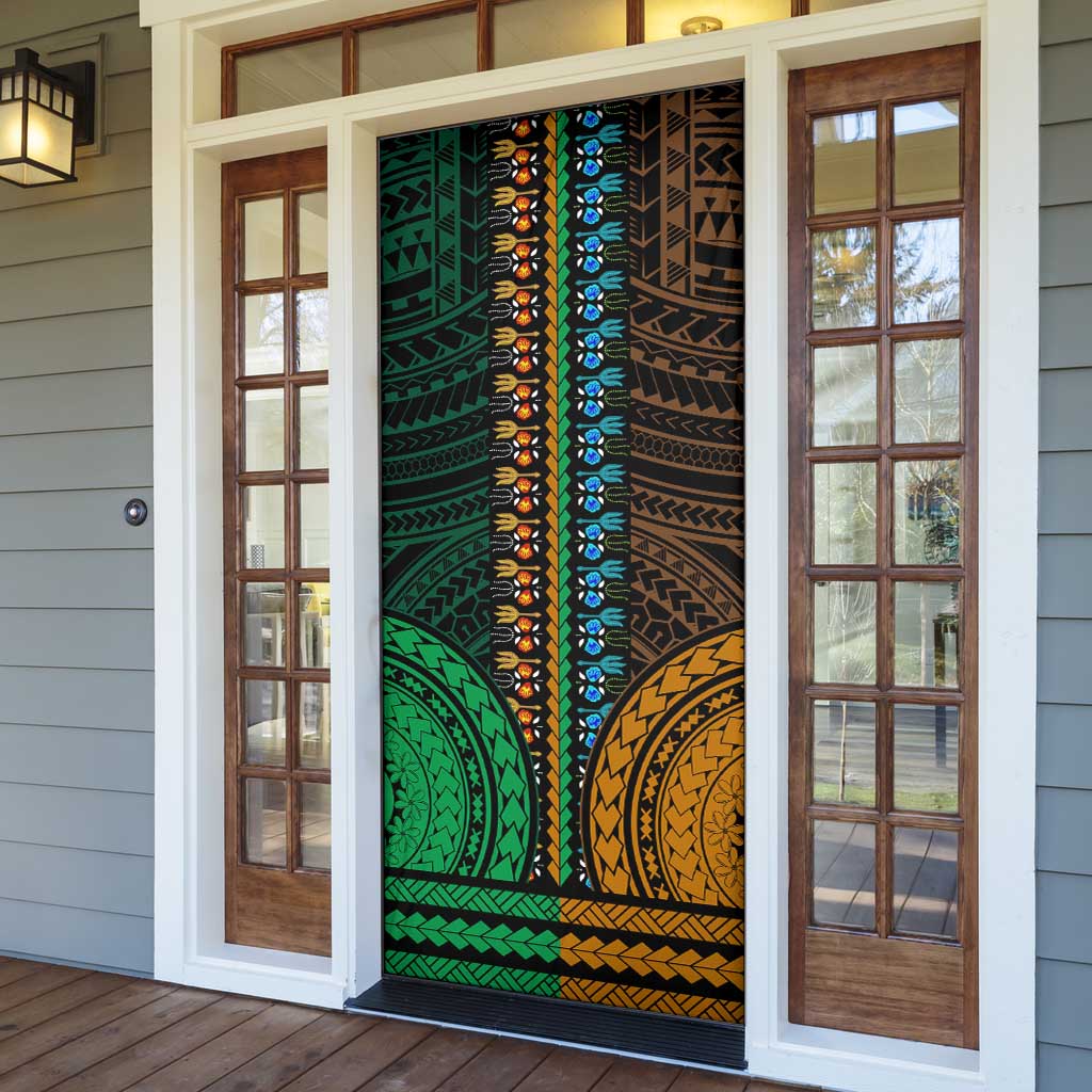 African Dashiki and Polynesian Pattern Door Cover Half Green-Gold