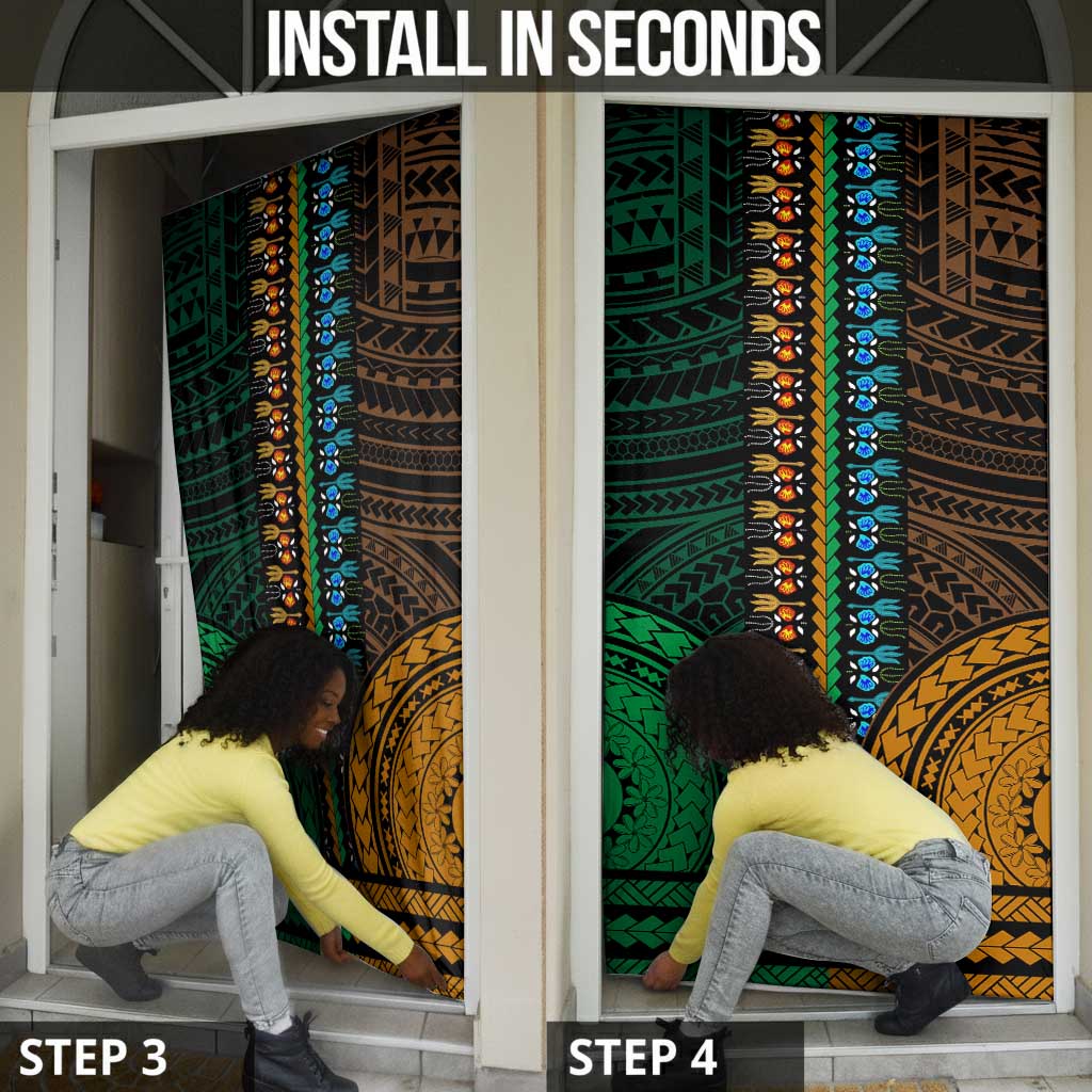 African Dashiki and Polynesian Pattern Door Cover Half Green-Gold