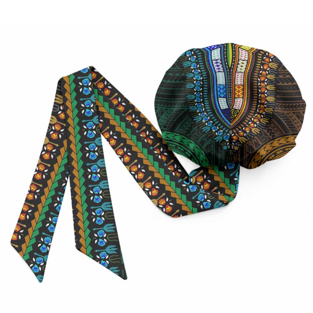 African Dashiki and Polynesian Pattern Easy Headwrap Half Green-Gold