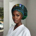 African Dashiki and Polynesian Pattern Easy Headwrap Half Green-Gold