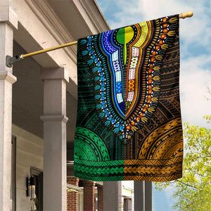 African Dashiki and Polynesian Pattern Garden Flag Half Green-Gold