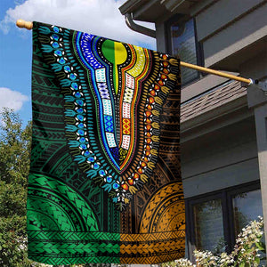 African Dashiki and Polynesian Pattern Garden Flag Half Green-Gold