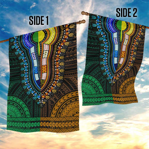 African Dashiki and Polynesian Pattern Garden Flag Half Green-Gold