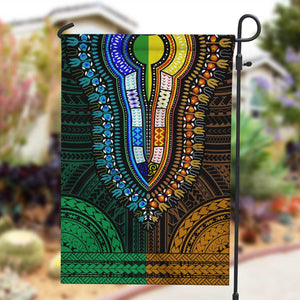 African Dashiki and Polynesian Pattern Garden Flag Half Green-Gold