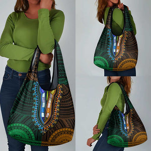 African Dashiki and Polynesian Pattern Grocery Bag Half Green-Gold