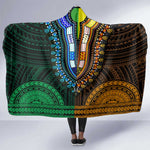African Dashiki and Polynesian Pattern Hooded Blanket Half Green-Gold