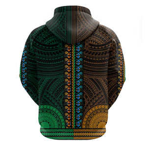 African Dashiki and Polynesian Pattern Hoodie Half Green-Gold