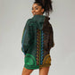African Dashiki and Polynesian Pattern Hoodie Dress Half Green-Gold