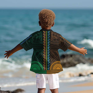 African Dashiki and Polynesian Pattern Kid Hawaiian Shirt Half Green-Gold