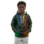 African Dashiki and Polynesian Pattern Kid Hoodie Half Green-Gold