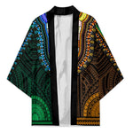 African Dashiki and Polynesian Pattern Kimono Half Green-Gold
