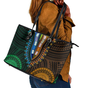 African Dashiki and Polynesian Pattern Leather Tote Bag Half Green-Gold