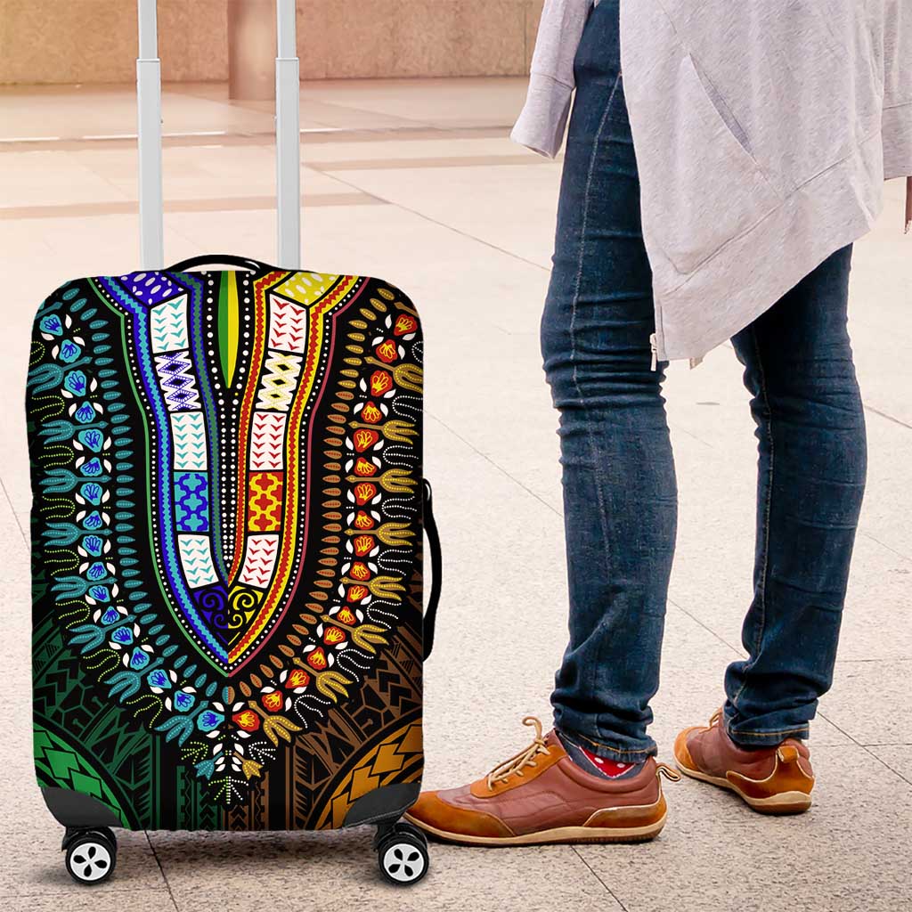 African Dashiki and Polynesian Pattern Luggage Cover Half Green-Gold