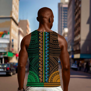 African Dashiki and Polynesian Pattern Men Tank Top Half Green-Gold