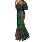 African Dashiki and Polynesian Pattern Mermaid Dress Half Green-Gold