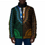 African Dashiki and Polynesian Pattern Padded Jacket Half Green-Gold