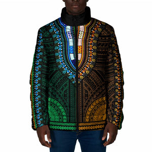 African Dashiki and Polynesian Pattern Padded Jacket Half Green-Gold
