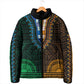 African Dashiki and Polynesian Pattern Padded Jacket Half Green-Gold